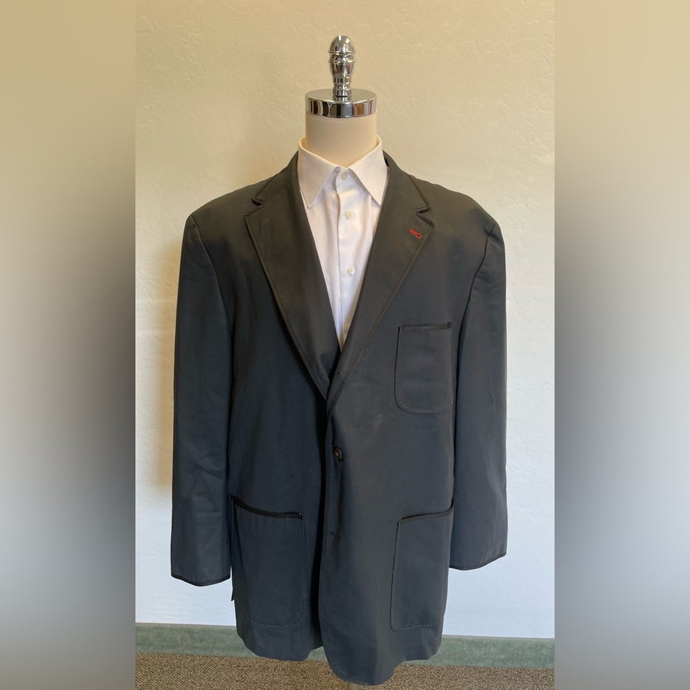 COOGI LUXE Grosgrain Trim Patch Pocket Stretch Wool Blazer in Black Size‎ 52 R